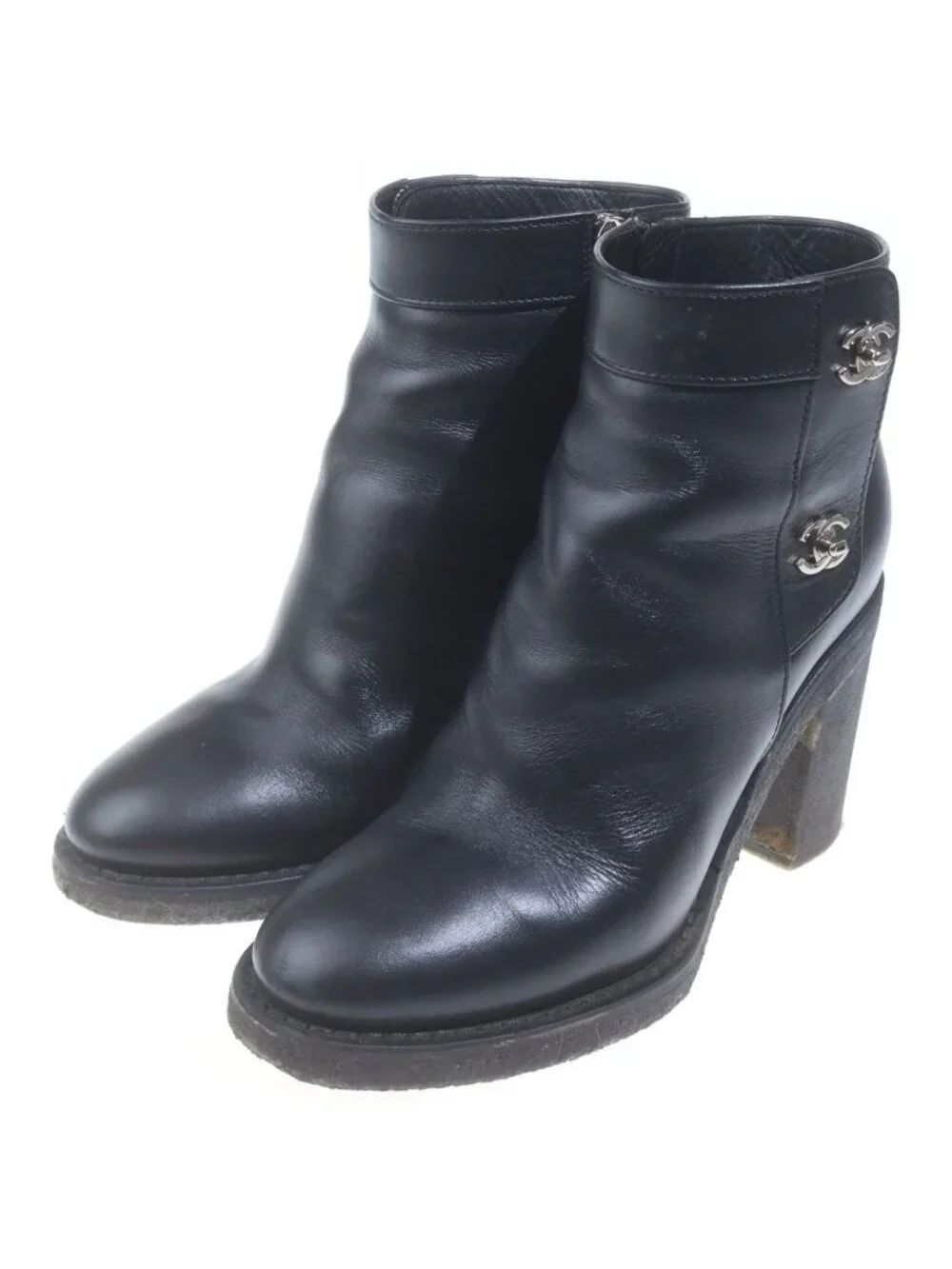 Chanel CC Logo Turnlock Side Zip Boots Black